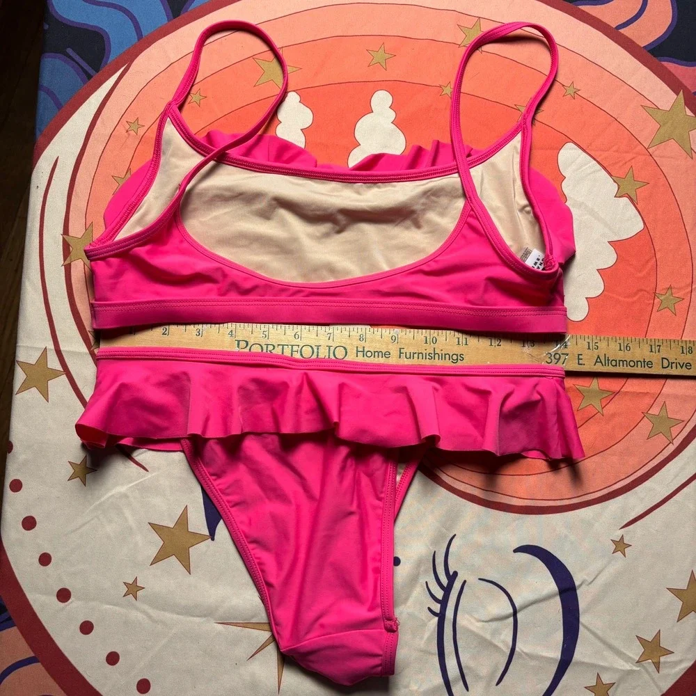Gnash Swim Free People Pink Ruffle Bikini Set Size 8 US Made in Australia Lycra